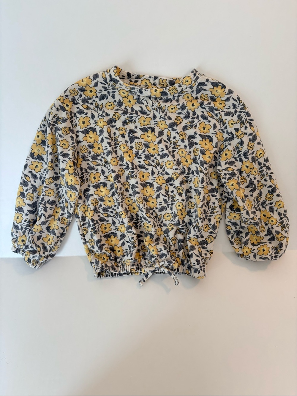 Jessica Simpson Gray Yellow Floral Long Sleeve Pullover Top Cinched Bottom 4T